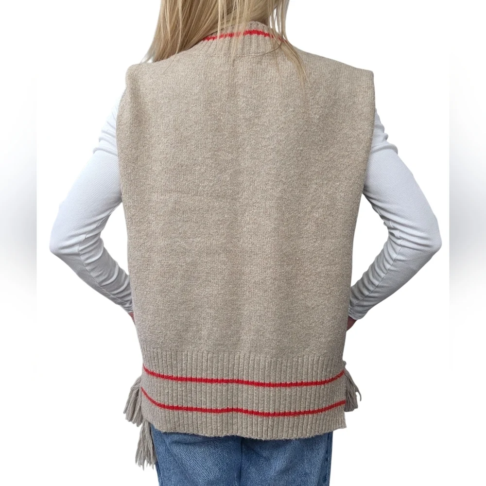 Free People One Size Oversized Sweater Vest Side Tie Boho Preppy Layering Knit